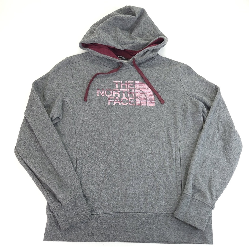 North Face Hoodie Womens Medium Gray with Pink‎ Half Dome Logo Pullover Gorpcore